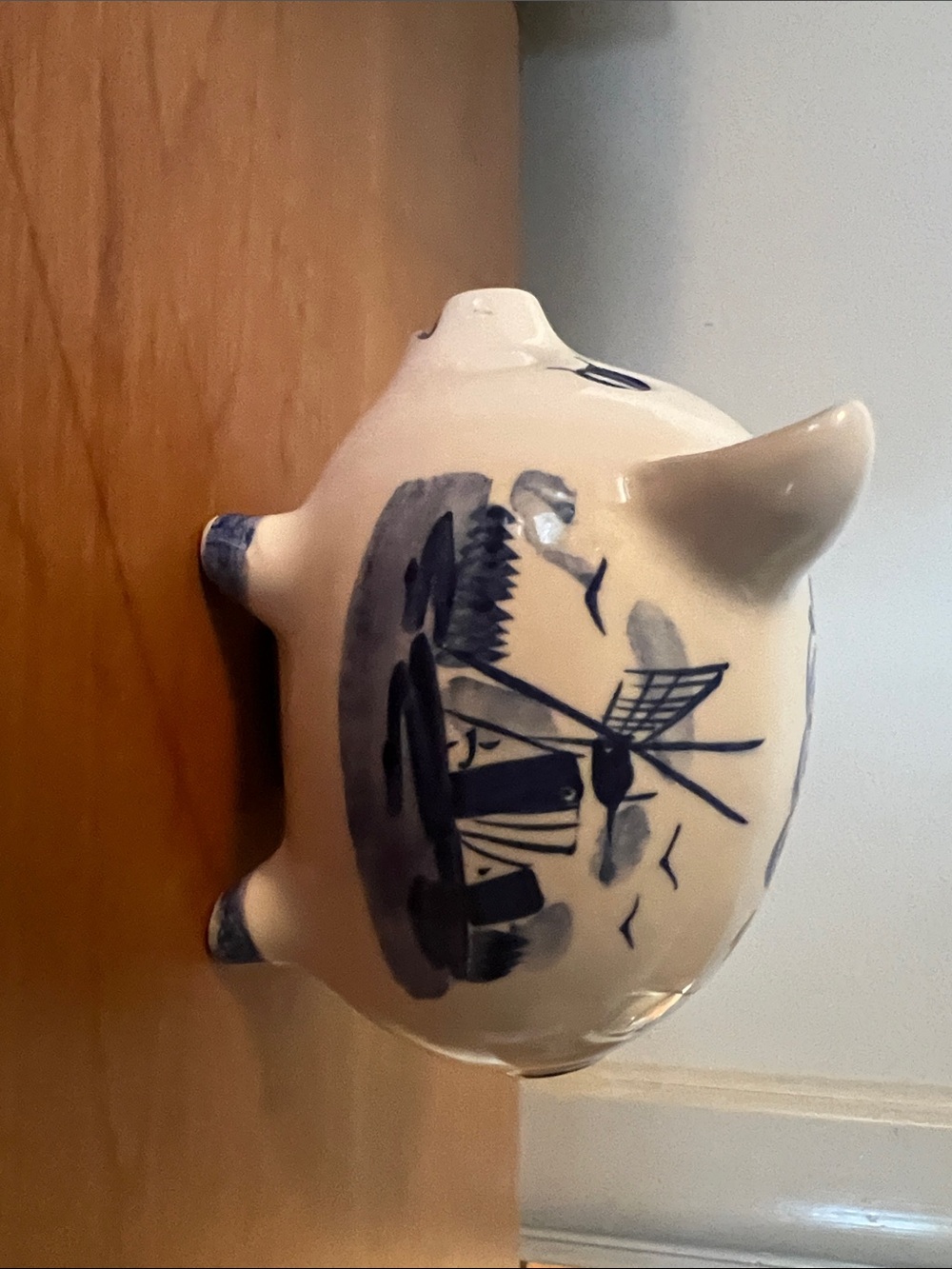Delfts Holland Hand-Painted Blue and White Ceramic Piggy Bank